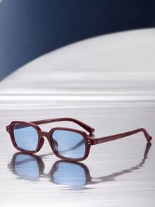 1 Pair Women's Square Ocean Blue Modern Style Sunglasses, Suitable For Outdoor Vacation, Street Wear, Travel, Party - Maroon - View 2