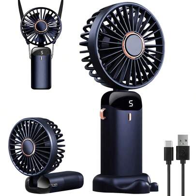 1 pièce Ventilateur portable d'été, ventilateur électrique mini rechargeable USB à 5 vitesses silencieux, convient pour une utilisation intérieure et extérieure, design de dessin animé étudiant, compact portatif, ventilateur mini rechargeable, cadeau pour la fête des mères