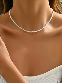 1pc Women's Jelly Color Minimalist Beaded Necklace - White - N386 - View 3