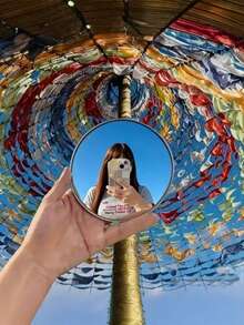 1pc Mini High Definition Round Mirror, Portable Makeup Mirror With Wide Angle Glass, Handheld Photography Accessory - Multicolor - View 4