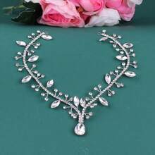 1 pieza Tocado de novia minimalista con cristales, aro para el cabello con gota y accesorio de cadena de cabello simétrica - Plateado - Ver 11