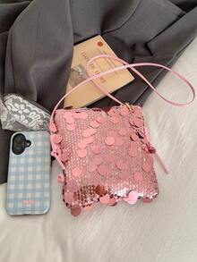 1个女童亮面PE（聚乙烯）拉链斜挎包，适合春夏季日常使用 - 粉色 - 查看 3