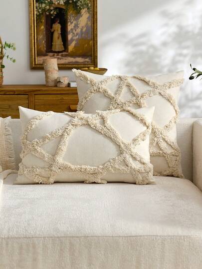 1件波西米亚几何图案天鹅绒靠垫套，刺绣条纹枕套，适合室内装饰，四季通用枕套，不含枕芯