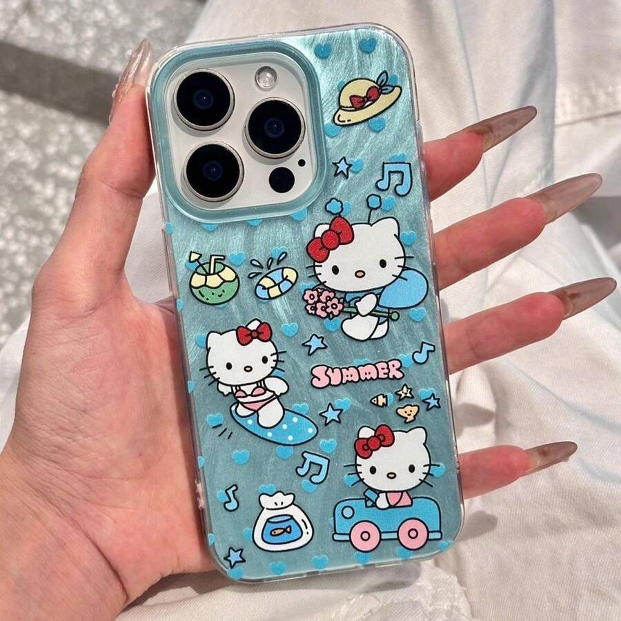 SANRIO Summer New Series Sea Blue Music Note & Floral Design Shockproof Phone Case Compatible With Iphone 17 Pro Max/16 Pro Max/15 Plus/14 Pro Max/13 Pro Max/12 Pro Max/11 Pro Max, Cartoon Girly Style - Multicolor - View 1