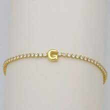 1条18K镀金手链，经典白色锆石A-Z字母链手链，女士礼物 - 金色 - 查看 7