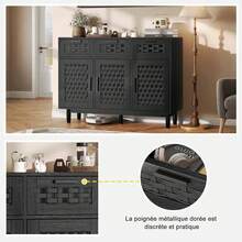 ZSSWSS Kitchen Sideboard With 3 Drawers And 3 Doors Made Of Rattan, Natural Weave Pattern, Rustic Vintage Style, 108 X 40 X 80 Cm, For Living Room And Kitchen, Natural Finish - Black - View 7