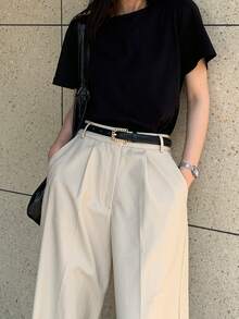 Cinturón casual de mujer con diseño hueco dorado y hebilla de metal - Negro - Ver 9