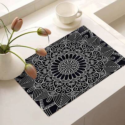 1pc Vintage Style Mandala Floral Pattern Printed Coffee Bar Mat, Stove Mat, Drainage Mat, Silica Gel Coffee Machine Drainage Mat, Rubber Drainage Mat, Super Absorbent And Wear-Resistant Dish Drying Mat, For Countertop, Restaurant, Kitchen, Patio Table Decor, Household Kitchen Supplies, Countertop Decorative Mat