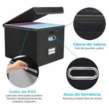 Set Of 2 Portable File Organizer Boxes With Lids, Linen Document Organizer, Foldable File Boxes With Smooth Sliding Rails For Folders And Filing Cabinets For Home - Black - View 6