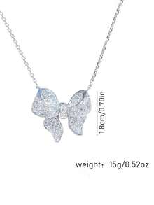 1件装立方氧化锆蝴蝶结吊坠项链，适合作为女孩的生日礼物 - 銀色 - 查看 5