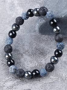 YAUKIA Pulsera de protección de obsidiana vintage para hombres, hematita & lava, transforma la energía negativa, coraje, resistencia, joyería para yoga y meditación - Multicolor - View 6