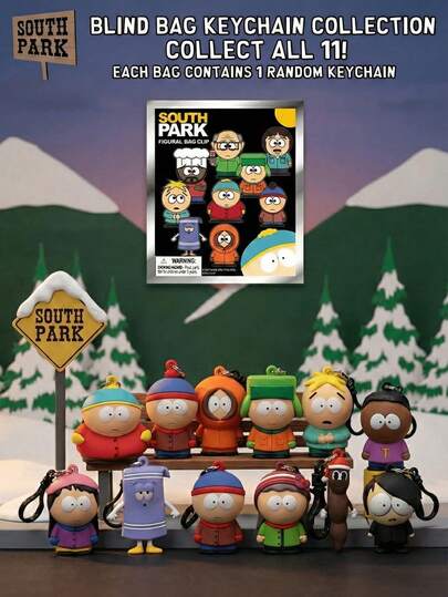  1 pieza Figura 3D con clip de mochila de los personajes oficialmente autorizados de South Park, incluyendo Stan, Kyle, Eric, Kenny, Chef, figura de anime, llavero coleccionable para decoración de mochila