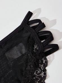 1PC Black Mesh Lace Splicing Lingerie For Women Femme Mid Rise Sexy Cross Strap Bow Panties Hot Mysterious Sweet Style Tangas, Casual Comfy All Seasons Underwear For Wome Mature Elegant Lingerie, Daily Travel Gift Giving Christmas Women Shorts - Black - View 4
