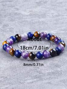 YAUKIA 1Pc Natural Amethyst Crystal&Tiger'S Eye Bracelet, Stretch Jewelry For Men And Women, Protection, Demolition Power, Ideal For Daily Wear - Multicolor - View 4