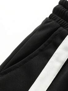 黑白条纹休闲裤，宽松直筒男士休闲裤，春秋季款 - 黑色 - 查看 4