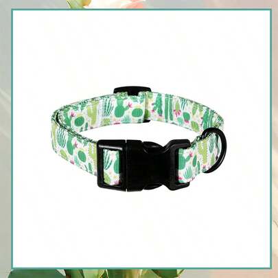Vòng cổ cho chó hình cây xương rồng - Vòng cổ điều chỉnh được, in họa tiết sa mạc màu xanh lá cây, có khóa và vòng chữ D màu đen - Vòng cổ độc đáo hình cây cỏ dành cho chó nhỏ và vừa.