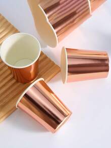 10/25pcs Rose Gold Theme Paper Cups, Beverage Cups And Coffee Cups, Suitable For Birthday Party, Family Gathering, Picnic And Party Decoration, Tableware, Holiday Design, Fashionable Party Supplies, - Multicolor - View 3
