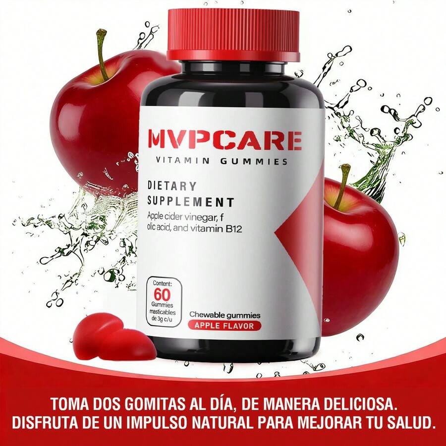 MVPCARE Fudge de vinagre de manzana, suplemento de manzana,Vitamina B12,Mezcla probiótica exclusiva, apto para hombres y mujeres, 60 cápsulas - 60 pastillas - Ver 1