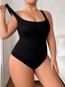 Oillpretty Seamless Plus Size Ribbed Jumpsuit, Women's Jumpsuit, Double-Layer Compression Shapewear, Suitable For Gym & Daily Wear, Women's Fitness Outfit Sports - Black - View 6