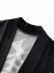 Áo khoác cardigan tay lửng 3/4 in hình sư tử thức tỉnh, kiểu kimono dáng rộng, nhẹ dành cho nam. - màu đen - Xem 3