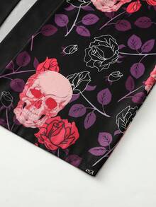 Skull & Rose Print 3/4 Sleeve Kimono Cardigan, Men's Loose Fit Casual Lightweight Robe Sunscreen Jacket - Multicolor - View 5