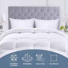Comforters Queen Size All Season Duvet Insert Down Alternative Box Stitched Bed Comforter with Corner Tabs Machine Washable White - Blanco - Ver 5