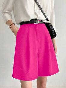 Tailored Bermuda Shorts Without Belt - Foreign Fashion - Rose Red - View 1