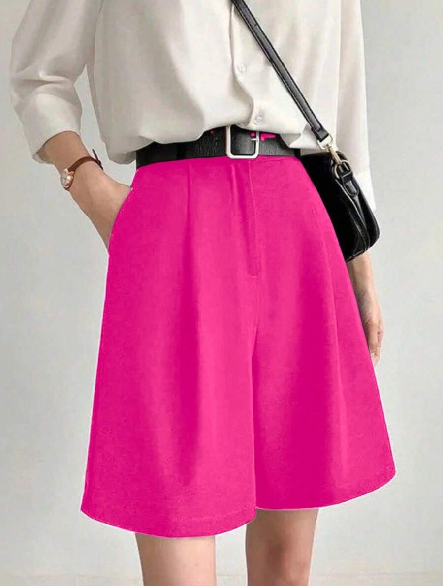 Tailored Bermuda Shorts Without Belt - Foreign Fashion - Rose Red - View 1