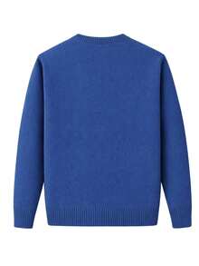 Unisex Youth Knit Sweater, Casual, Comfortable, Stylish Basic Fashion, Boys And Girls, Versatile Everyday Look, Autumn/Winter Fashion, Premium Comfort, Perfect Fit, Teen Clothing, Blogger Style, Streetwear - 藍色 - 查看 3