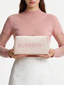 Burberry Material，2026春夏新款时尚浅粉色帆布化妆包，带刺绣logo，甜美便携美妆收纳包，化妆包 - 淡粉紅色 - 查看 4