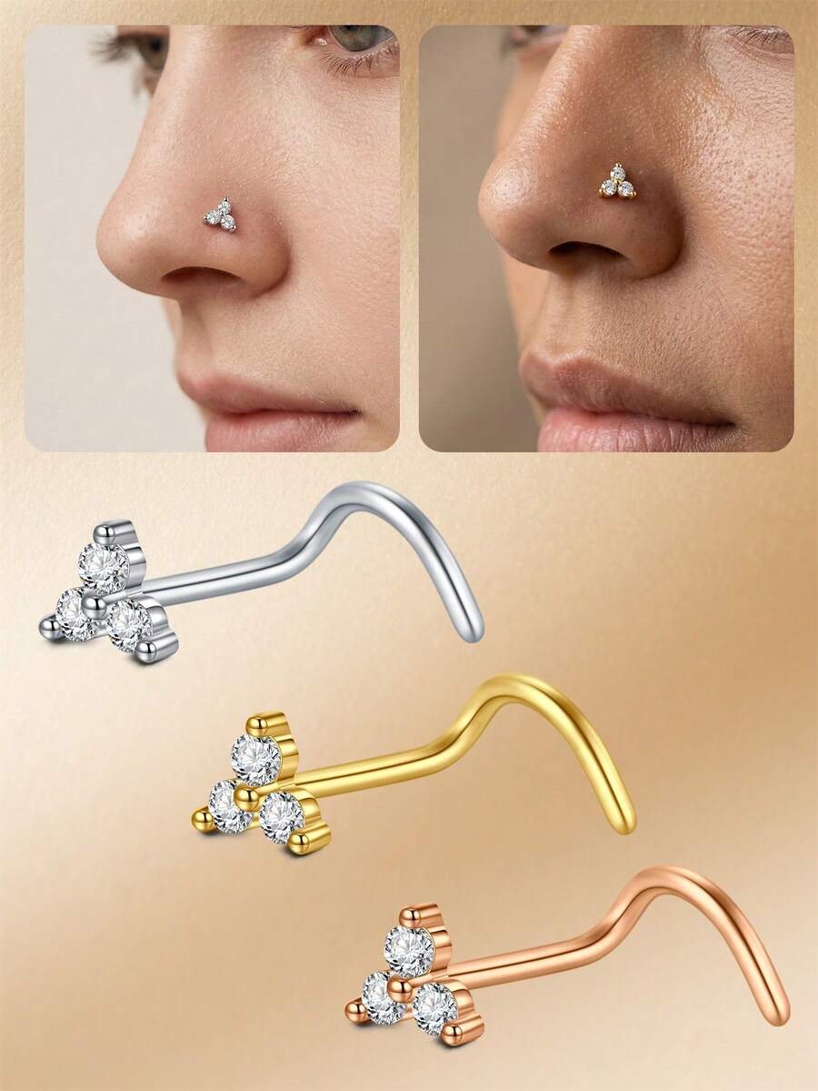 CIZME Khuyên mũi, trang sức xỏ mũi 20G/18G bằng thép không gỉ, khuyên mũi dạng vít màu vàng/bạc/vàng hồng dành cho nam và nữ, đá Cubic Zirconia trong suốt, giả kim cương. - loại móc - Xem 1