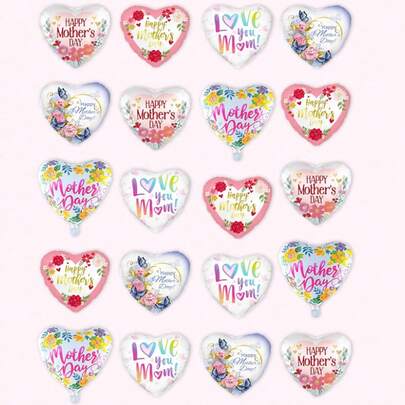 10/20个17英寸母亲节主题心形金属箔印花气球，“我爱妈妈”，母亲节快乐心形气球，适合母亲节派对和家庭活动装饰、母亲节派对、生日装饰、节日聚会、周年纪念、妈妈生日、摄影道具、派对用品