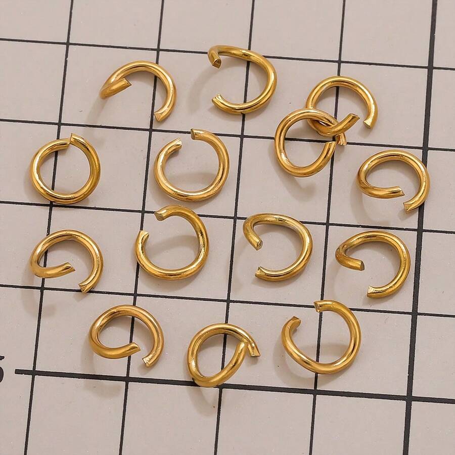 100-Piece Set Of Stainless Steel 18K Gold-Plated Open Jump Rings In 3, 4, 5, 6, 7, 8, And 10mm Sizes; Open Ring Connectors For DIY Bracelet And Necklace Jewelry Making - Yellow Gold - View 1