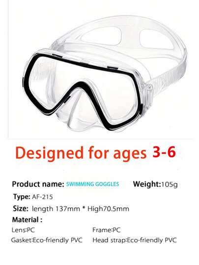 3-6 Years Old Kids Swimming Goggles With Nose Clip, 180° Wide Vision Anti-Fog Diving Mask, Suitable For Boys And Girls, Black