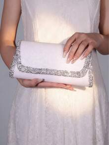 新款镶钻亮片斜挎包/手拿包，时尚女士晚宴手提包 - 白色 - 查看 1