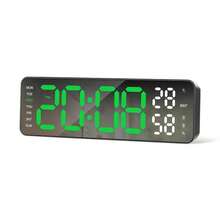 1 Cáp dữ liệu, Đồng hồ báo thức kỹ thuật số 3D để bàn, Đồng hồ treo tường LED phát sáng cho phòng ngủ, Đồng hồ điện tử đa chức năng đơn giản - Vỏ đen - Xem 10