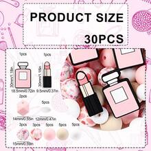 25/30 piezas Cuentas de silicona con forma de lápiz labial y perfume - Cuentas focales de silicona, cuentas poligonales + cuentas redondas impresas + cuentas planas, diseño de moda, para hacer joyas, ideal para pulseras DIY, cordones, bolígrafos con cuentas, decoraciones navideñas y otras manualidades - Regalo perfecto - Juego de cuentas, suministros de cuentas - Serie de pintalabios y perfumes - Ver 5