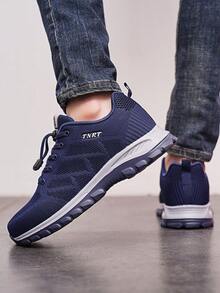 高品质男士休闲运动鞋,时尚网面鞋,男士运动鞋,户外运动鞋,户外公路跑鞋,徒步鞋,轻便百搭,时尚休闲鞋,高弹中底,不易疲劳,符合人体工学设计,男士通勤鞋,纯色蓝/黑面料,透气软底运动健行鞋,生日礼物,极其舒适,适合日常步行和徒步,尺码 39-47(手绘鞋底,批次不规则) - 藍色 - 查看 7