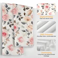 2pcs Pink Rose Print Kitchen Towels, 100% Polyester Kitchen Cleaning Cloths, Suitable For Restaurant, Kitchen And Home Decor; Quick-Drying, Lightweight, Fade-Resistant, Low-Shedding, Anti-Mildew, High Color Fastness, Size 40*60cm - Beige - View 5