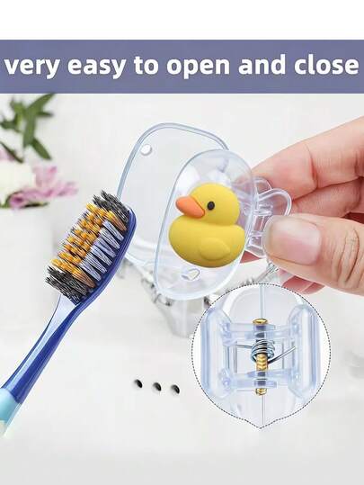 Small Yellow Duck Pattern Toothbrush Holder Portable Combination Set, Suitable For Home And Travel Use, Travel Toothbrush Storage Clip, Protect Your Toothbrush Clean And Care For Your Oral Health,Giving Birthday Gifts To Family And Friends, Valentine's Day, Wedding Season, Souvenirs, Bridesmaid Gifts