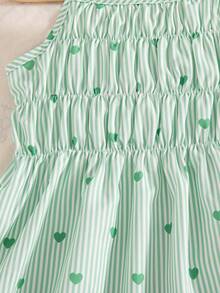 Setelan 2pcs Anak Perempuan Kasual Bergaris Motif Hati, Atasan Camisole dan Celana Pendek Pinggang Elastis, Musim Semi/Panas - Hijau - View 5
