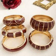 1件简约酒红色开口手镯，适合日常佩戴和派对场合，波西米亚风格 - 酒紅色 - 查看 2