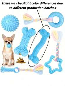 Set de 6 juguetes masticables con chillido de estilo aleatorio de TPR y peluche, adecuado para perros pequeños en etapa de dentición, kit de juguetes interactivos para la salud dental - Multicolor - Ver 10