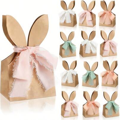 1 Set Easter Bunny Paper Gift Box Set, Handmade Set Includes Decorative Ribbons, Gift Boxes, And Easter Decorations, Perfectly Suitable For Easter Gifts (Containing 12 Gift Boxes + 4 Ribbons)