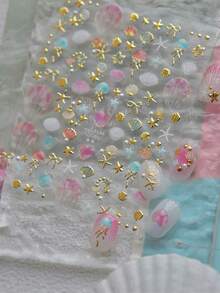 1 miếng dán móng tay 5D, họa tiết sóng biển mùa hè, lấp lánh, ngôi sao, dập nổi, dụng cụ làm móng DIY, miếng dán móng tay tự dính. - Nhiều màu - Xem 7