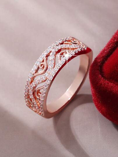 1 chiếc nhẫn nữ thanh lịch, đính đá Cubic Zirconia lấp lánh - Thiết kế rỗng sang trọng, nhẫn đính hôn và nhẫn cưới, món quà hoàn hảo cho bạn bè và mẹ, phù hợp cho các dịp hàng ngày và tiệc tùng.