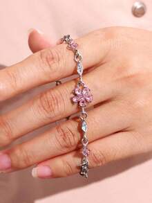 1 pieza Pulsera de Sakura rosa dulce y de moda con diamante de imitación, adecuada para uso diario, festivales y fiestas de mujeres - Multicolor - Ver 1