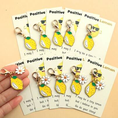 5 Stücke Cartoon Zitronen Schlüsselanhänger Anhänger, inklusive positiver Zitronen Grußkarte, modischer Taschenanhänger, unisex kreatives Accessoire, ideales Geschenk für Freunde, Familie, Lehrer, Geburtstag, Thanksgiving, Hochzeit, Feiertage