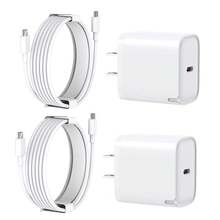 JcBlaon 1个/2个USB-C氮化镓充电器 - Type-C 20W快充,配3.3英尺Type-C数据线,旅行充电器带充电指示灯,兼容 15/16系列 - 白色 - 查看 2