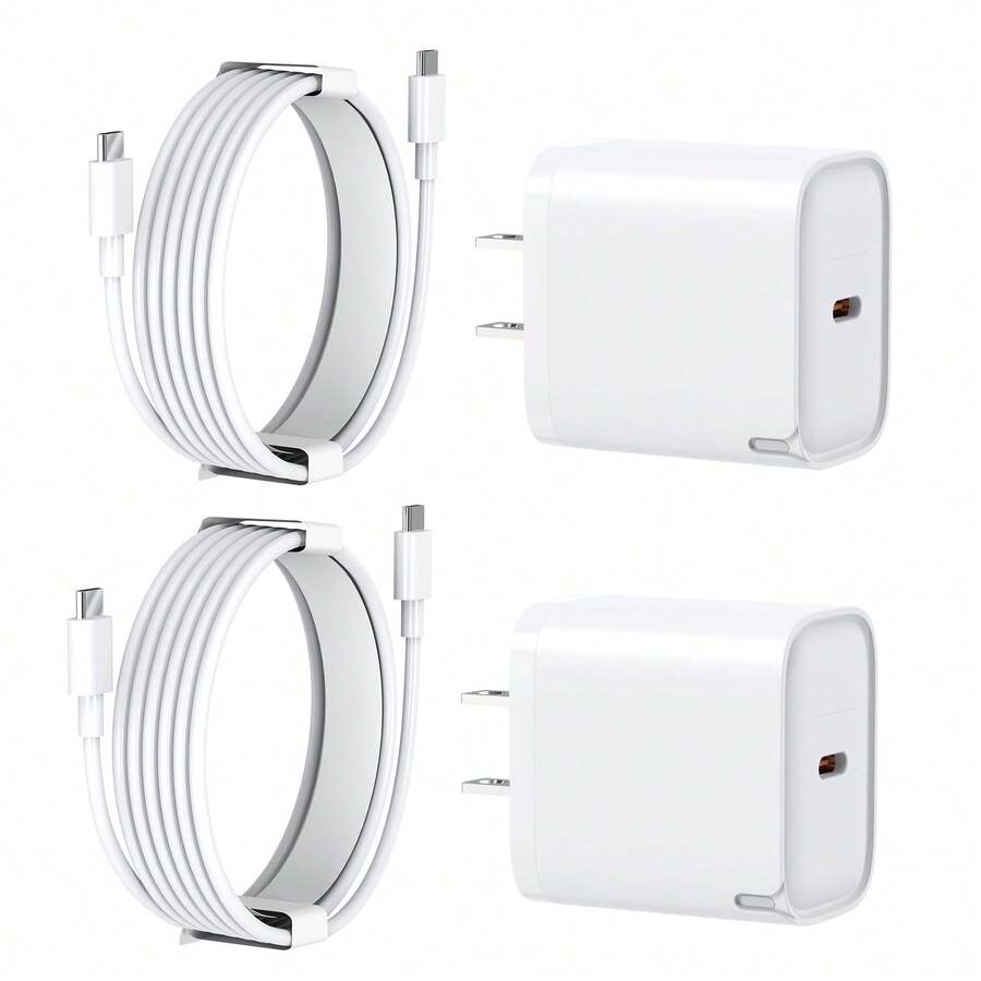 JcBlaon 1个/2个USB-C氮化镓充电器 - Type-C 20W快充，配3.3英尺Type-C数据线，旅行充电器带充电指示灯，兼容 15/16系列